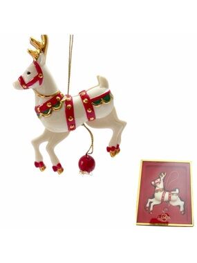 Lenox | Vintage Porcelain Reindeer Pull String Christmas Ornament